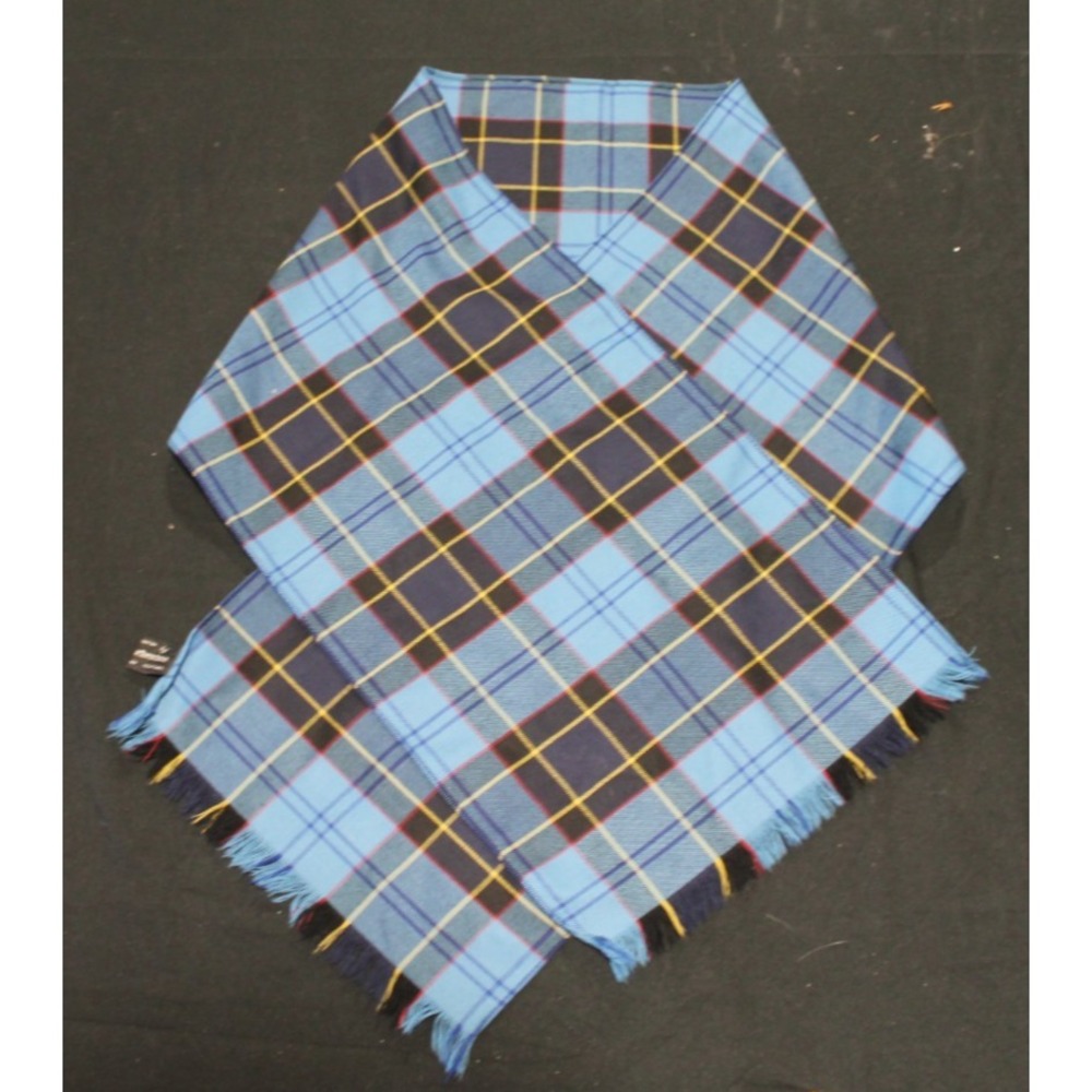 Strathmore Scotland 100% Pure New Wool Tartan Scarf Blue Plaid Fringe 12x61